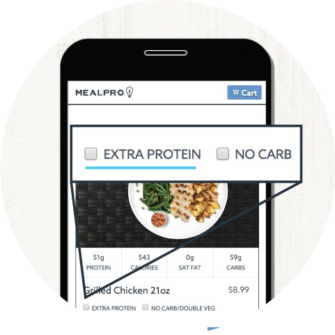 Customize your weight loss meals on the menu page