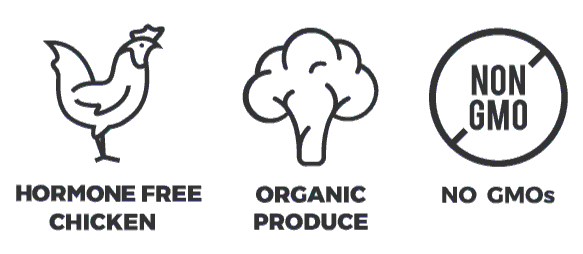 Your  meals are made with organic produce, non-gmo ingredients and hormone free meat.