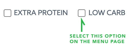 Low carb checkbox on the menu page