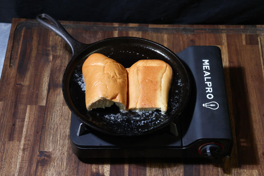 ciabatta bread toasted in pan