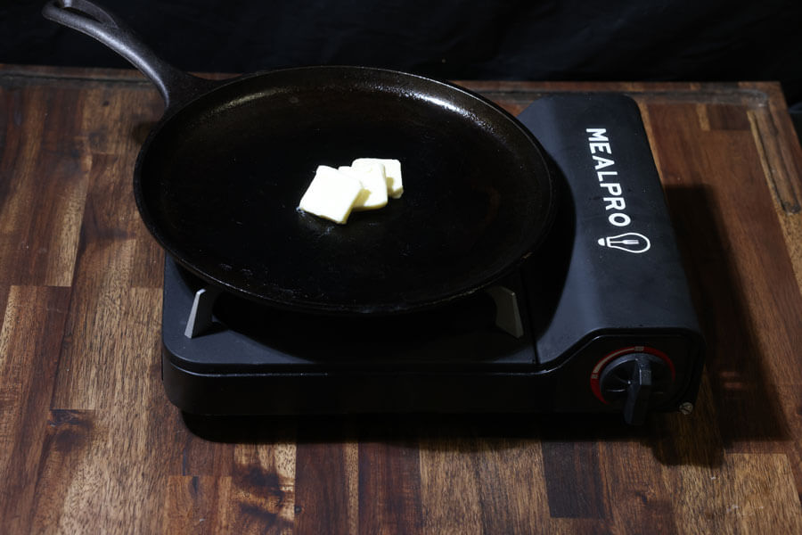 butter melting in heating pan