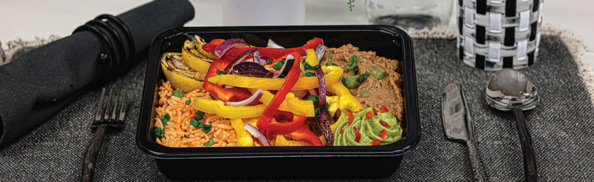 Healthy vegetarian meals served in a microwave safe meal prep containers